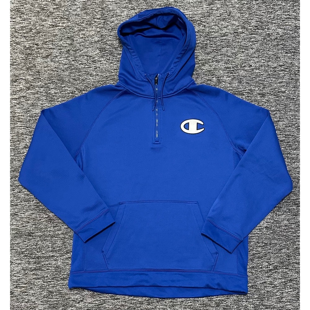 Champion Authentic Athleticwear Blue L Fleece Quarter Zip Hoodie Big Logo S3155G